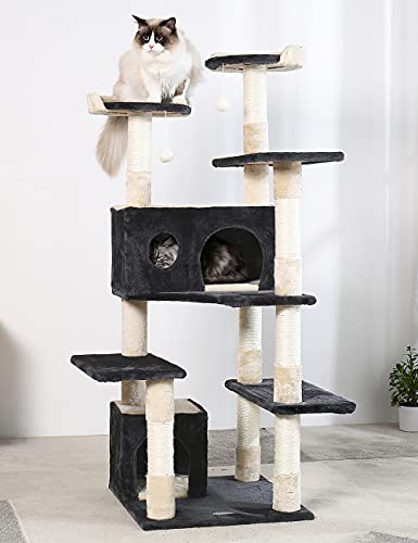 Hyabi 56 Inch Cat Tree Cat Tower, Sisal Cat Grab Post, Kitten Game House Kitten Activity Center (Black) #TOP6