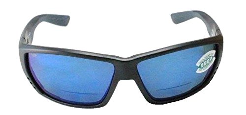 Costa Del Mar Men's Tuna Alley Readers Rectangular Sunglasses, Matte Black/Grey Blue Mirrored