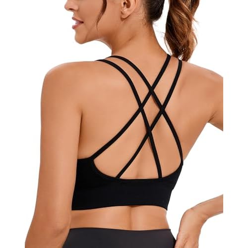 RUNNING GIRL Sports Bra for Women High Support, Criss-Cross Back Padded Strappy Sports Bras Yoga Bra with Removable Cups 2-black X-Large