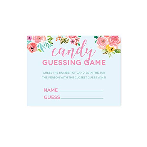 Andaz Press Pink Roses English Tea Party Tea Party Baby Shower Collection, Candy Guessing Game Cards, 30-Pack, Games Activities and Decorations