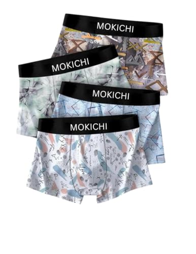 Image of Men's Printed Boxer Briefs Pack of 4 | Soft Stretch Cotton Blend Trunks | Breathable Comfortable Innerwear | Elastic Waistband |