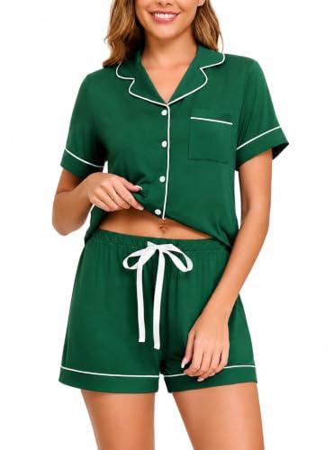 Image of Veseacky Womens Pajamas Set Short Sleeve Sleepwear Button Down Pjs Comfy 2 Pieces Soft Lounge Set S-XXL