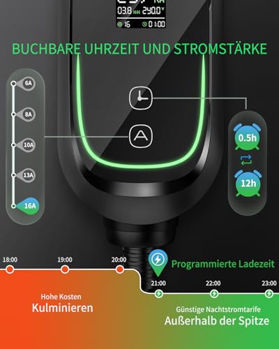 INFGO Mobile Wallbox 11kW [3-phasig, 8,1m, 6-16A], EV Charger mit Einstellbarer Ladeleistung & Timer-Funktion...