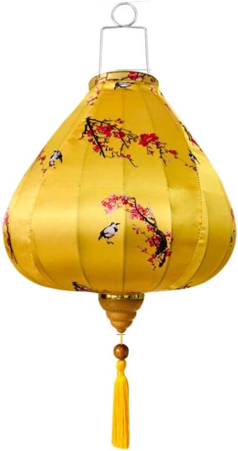 12 Inches Yellow Plum Blossom Satin Cloth Lantern Chinese Hanging Paper Lanterns Festival Decoration for Outdoor Party Wedding Garden