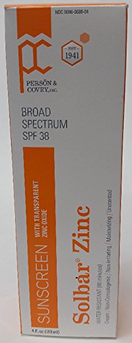 Solbar Suncreen Zinc with Zinc Oxide Spf 38 Unscented Transparent Cream 4 oz Pack of 3