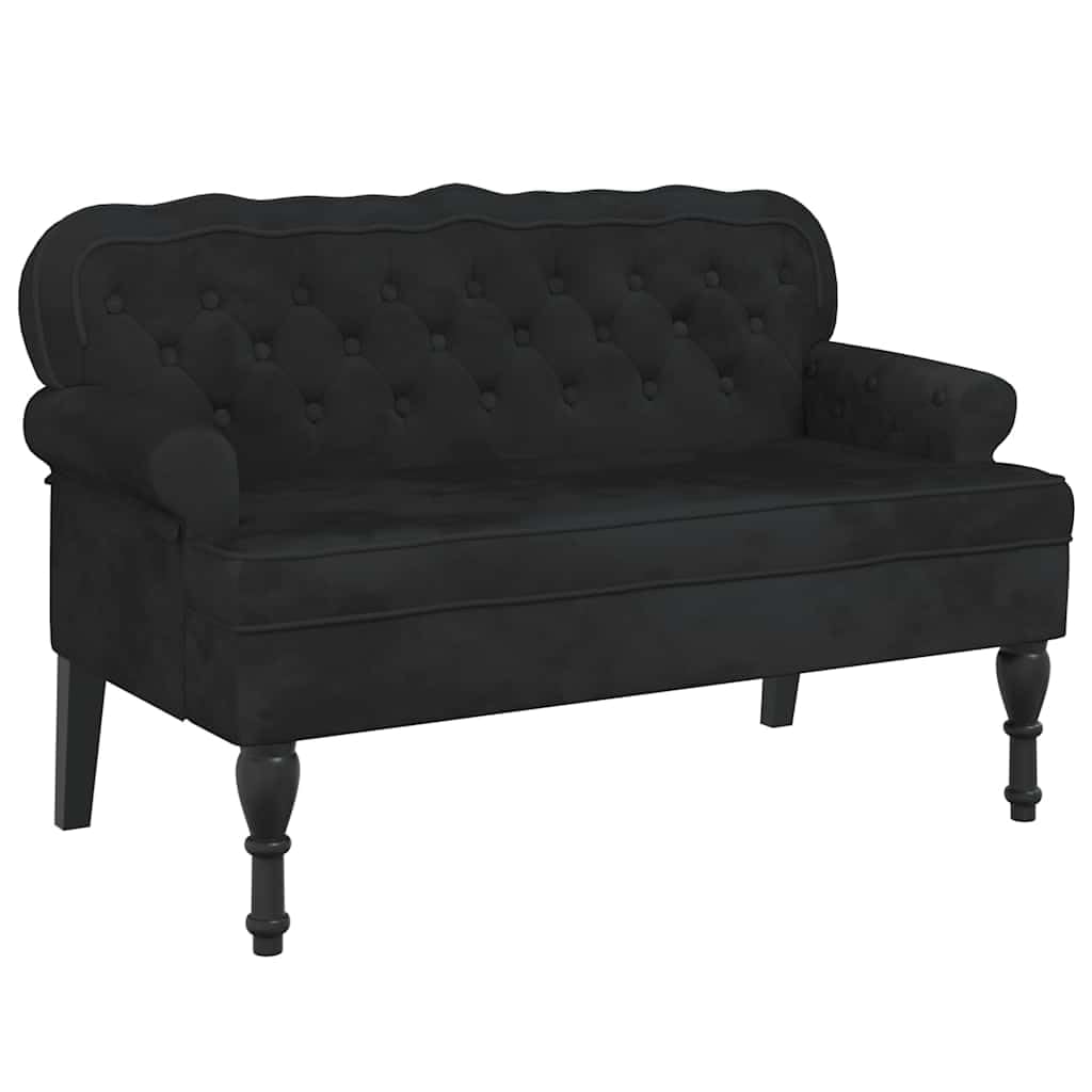Banco de terciopelo negro con respaldo 119,5 x 64,5 x 75 cm