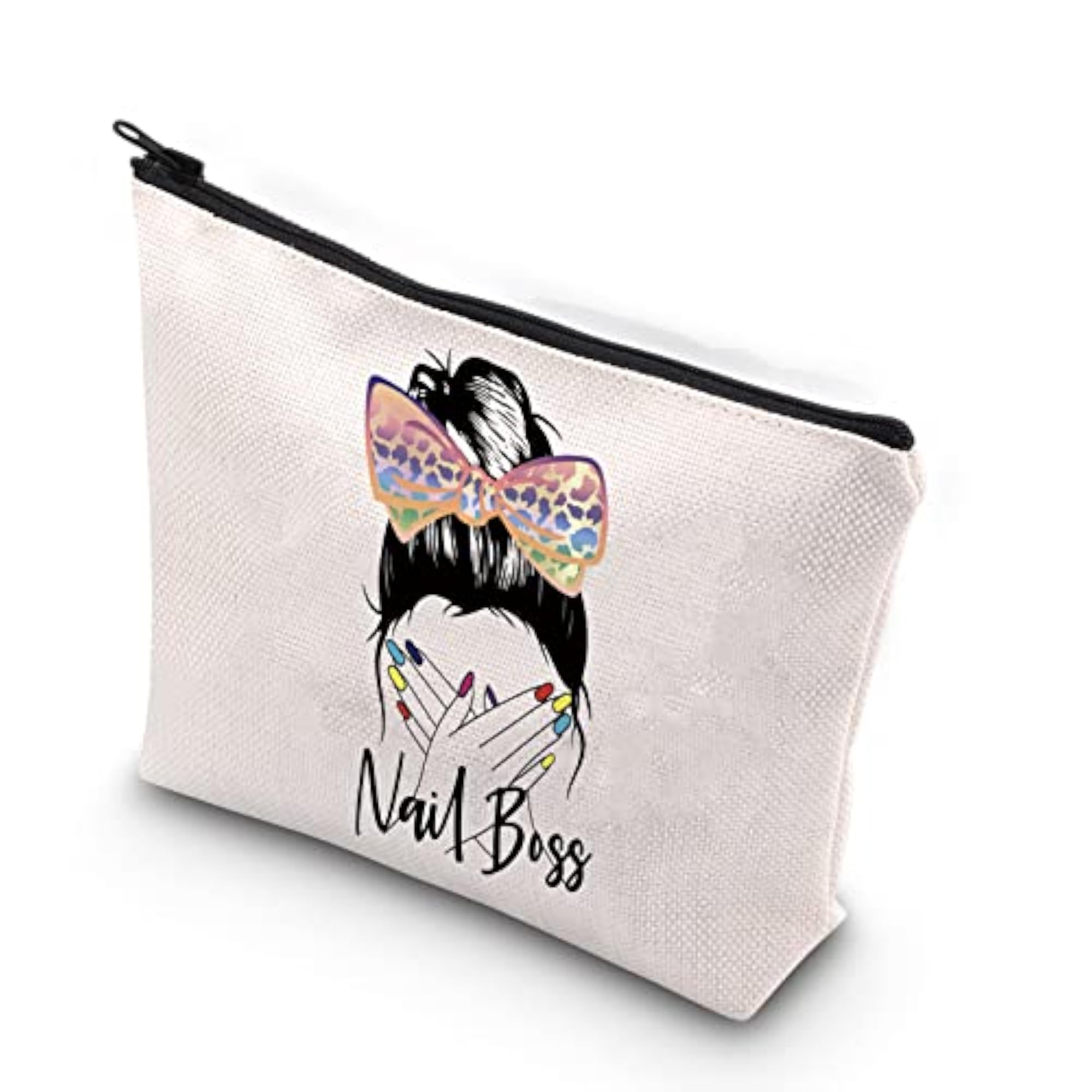 Nail Technician Gift Zipper Pouch Makeup Bag, Beige