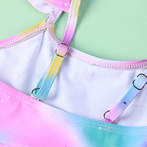 Toddler Girls Unicorn Swimsuits Fly Sleeve Ruffle Rainbow Grils Bathing Suit 2 Piece Tankini Set4