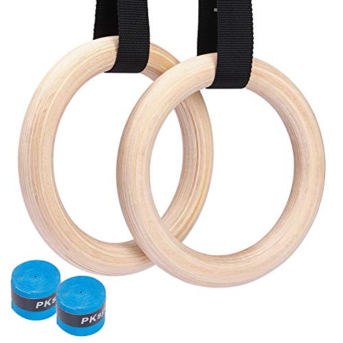 Suny Smiling Wooden Gymnastic Rings 1500lbs Calisthenics Equipment with 15ft Heavy Duty Straps,Non-Slip