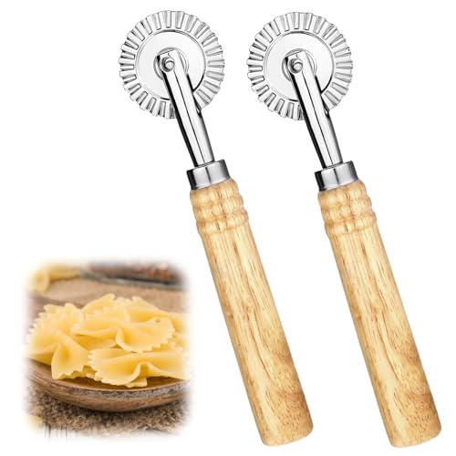 Pastry Wheel Cutters 1.5 inch Dough Ravioli Pizza Cutter Wheel 2 Pack Ravioli Cutter Wheels with Long Wooden Handle Cookie Cutting Wheels Pasta Maker Cutters for Kitchen