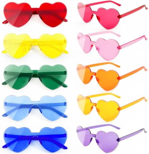 SUNOVELTIES 10/20 Pack Star/Heart Shape/Round/Butterfly/Cat Eye/Rectangle/Fire Rimless Tinted Party Sunglasses Color Glasses
