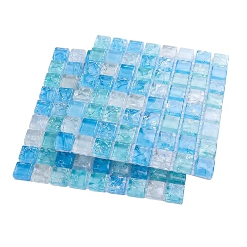 2 Pcs Hamster Cooling Pad Crystal Glass Inner Ice Crack Model Bite-Resistant & Washable Small Pet Cooling Mat for Dwarf Hamster Chinchilla Rabbit Rat & Guinea Pig Light Blue Crystal Mosaic