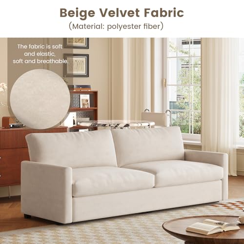 Image of Cloud Loveseat Sofa, 70 inch Contemporary Upholstered Oversized 2-Seater Couch, Comfy Deep Seat Loveseat for Bedroom & Living Room, Soft Polyester Velvet, Cream White
