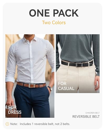 Image of CHAOREN Reversible Belt Men 1 Piece - 1.25 inch Leather Dress Belt - Trim to Fit for Elegant Style