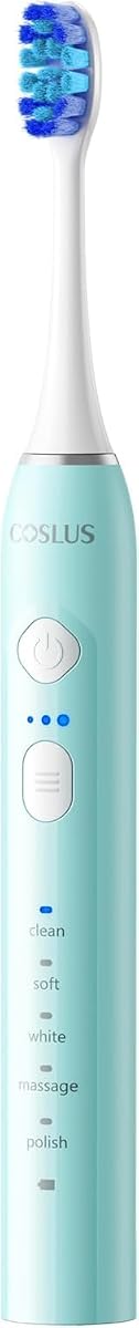 C30 Electric Toothbrush for Adults, Effective Yet Gentle Ultra-Clean | 3 Intensities & 5 Modes, 2 Types Soft or Medium Firm Heads, Daily Care, Compact for Travel Home Family Use, 1PC, Green