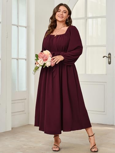 SCOMCHIC Women Plus Size Maxi Dress Long Sleeve Square Neck Wedding Guest Cocktail Belted Elegant Flowy A Line Long Dresses4