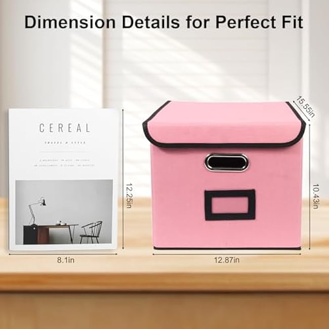 File Storage Box with Lid, Foldable Large Capacity Organizer with Handle, Perfect for Home, Office, and Closet Organization(Pink)