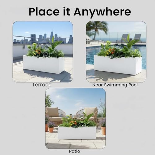 Image of Go Hooked Rectangular Planter Pot Combo Recta R (36 Inch & 24 Inch) | Large Polymer Indoor Outdoor Pots with Drainage | UV-Weather Resistant Flower Pot for Balcony Garden Home Office Decor (White)