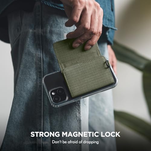 VULKIT Magnetic Card Case for Max. 8 Bank Cards, Phone Card Wallet Compatible with iPhone 12-15 Generations, Green Fabric3