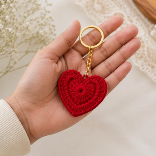Image of Handmade Crochet Keychain for Women & Girls, Cute Yarn Key Ring, Bag Charm, Car Key Holder & Gift, Aesthetic Handmade Floral Accessory