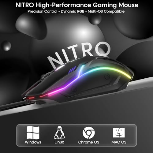 Image of Sounce Nitro Wired Gaming USB Mouse 800 /1200 /1600 DPI Optical Sensor, 4-Level Adjustable DPI, RGB Lighting, Smooth Tracking, Ergonomic Grip, Plug & Play for Laptop & PC (Black)