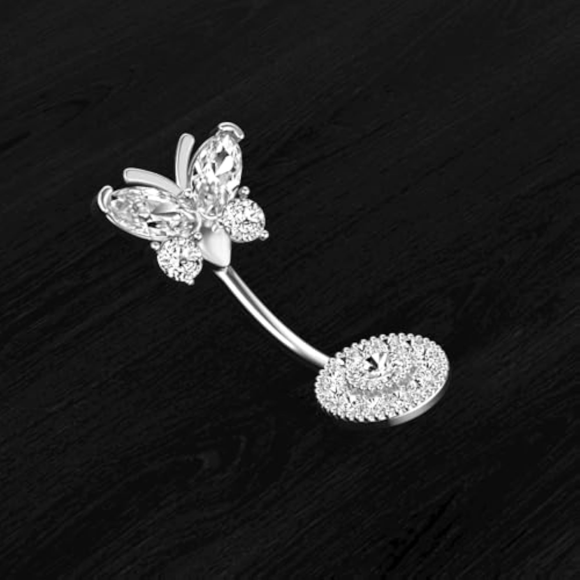 Women's Butterfly Stainless Steel Rhinestone Belly Button Piercing Jewelry