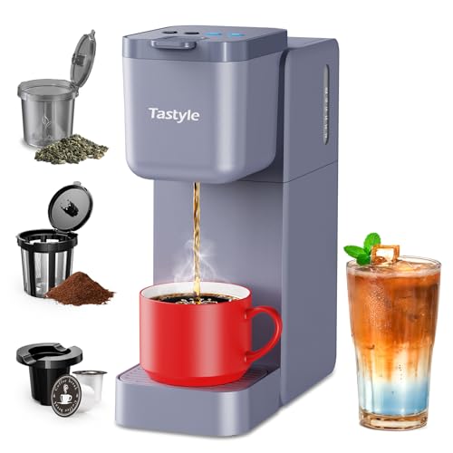 Single Serve Coffee Maker for K Cup, Ground and Tea, Hot and Iced Coffee Machines with Bold Setting, 6 to 16 Oz Brew Sizes, Compact for Small Spaces, Gray (2.0 Version)