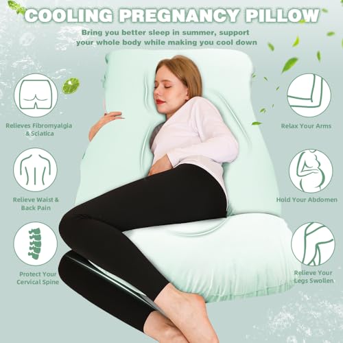 Image of Chilling Home Pregnancy Pillow, Cooling Pregnancy Pillows for Sleeping,Full Body Pillow for Adult,Maternity Pillow for Pregnant Women 63 inch, Pregnancy Must Have with Removable Cover, Mint Green