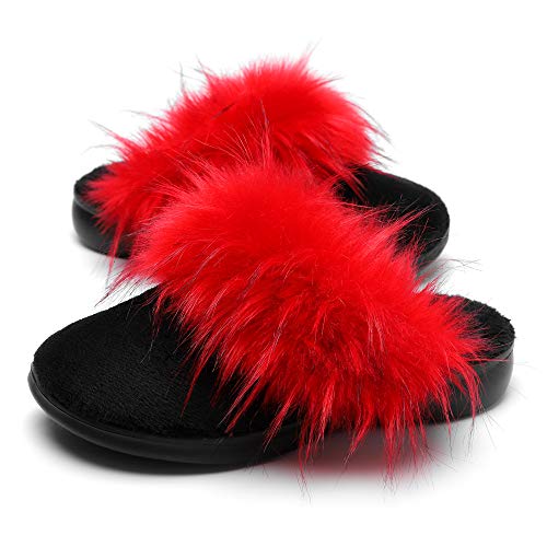 SOLLBEAM Fuzzy House Shoes with Arch Support Orthotic Heel Cup Sandals Slippers for Women