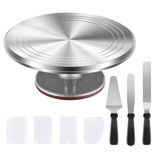hzexun Plateau tournant en aluminium de 30,5 cm pour décoration de gâteaux - Support rotatif avec 3 spatules à glaçage et 4 peignes