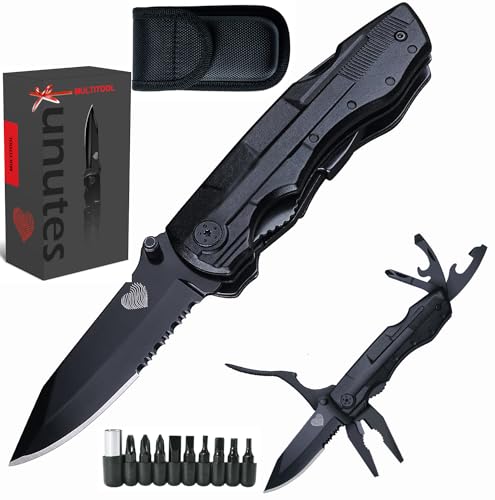 Unutes 14 in 1 Multitool Pocket Knife Set for Men, Gifts for Dad, Boyfriend, Tactical Multi Tool Plier with Nylon Sheath for Outdoor, Camping, Fishing, Survival, Work