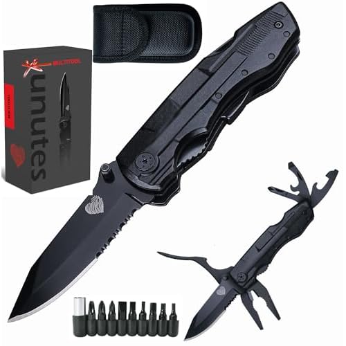 14 in 1 Multitool Pocket Knife for Men, Christmas Stocking Stuffers Gifts for Dad, Husband, Tactical Multi Tool screwdriver set with Nylon Sheath for Survival, Camping