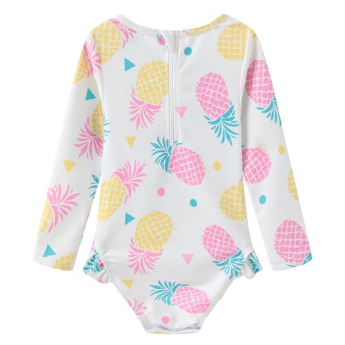 Image of Baby and Toddler Girls One Piece Rash Guard Swimsuits for Girls Long Sleeve Swim Shirts with Sun Protection