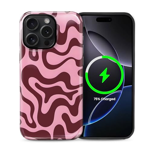For iPhone 14 Pro Max Cases,Campatible With Magsafe,2-layer Hard Shell + Silicone Cover - Shockproof Protection, High-end And Fashionable Phone Case Brown And Pink Water Splash Hand-Painted