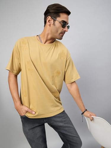 Image of Club York Men Beige Half Sleeve Embroidery Round Neck T-Shirt