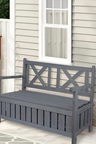 Wooden Garden Storage Bench Outdoor Patio Seating – Weatherproof Wood Bench with Hidden Storage Compartment – Durable, Comfortable & Stylish for Garden, Deck or Balcony – 1654mm Length