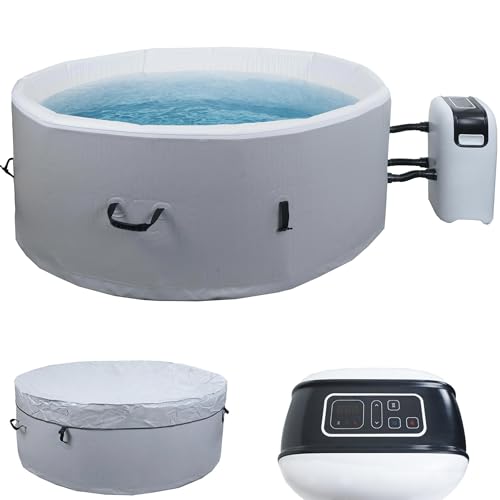 Mendler Whirlpool HWC-N97, 5 Personen, In-/Outdoor heizbar aufblasbar Pumpe Dropstitch-Gewebe, rund Ø180cm grau-weiß