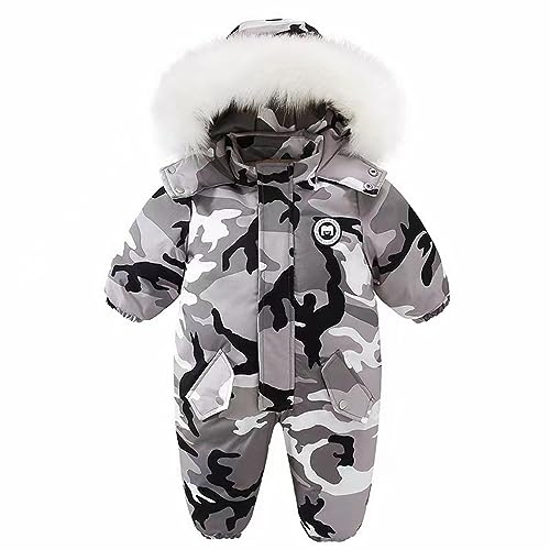 One 𝗣iece Snowsuit Toddler Girls Boys Camouflage Woolen Collar Puffer Padded Waisted Romper Snowsuit Snow Pants Child