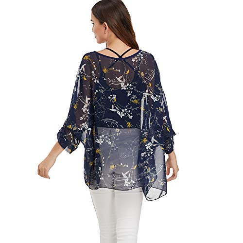 Image of Ckikiou Plus Size Batwing Flowy Semi Sheer Chiffon Blouse Tunic for Women Summer Floral Print Boho Beach Cover ups