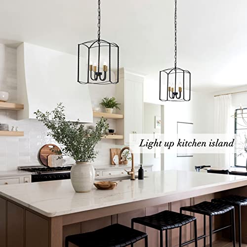 Fisgoni Industrial Black Chandelier 4-Light Lantern Chandelier Light Fixture Dining Room Chandelier Over Table For Kitchen Island Foyer Hallway,E12 Max 60W,12.60In… #TOP1
