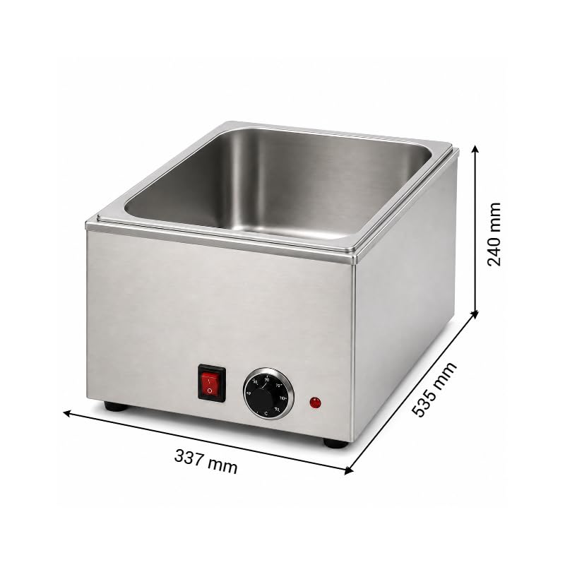 Baño María eléctrico Profesional GN 1/1 - Acero Inoxidable - 1200 W - Capacidad 160 mm - Termostato Regulable - Sin Grifo de Vaciado - Se Vende sin Recipiente
