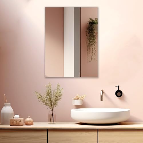 Image of Rectangular Frameless Wall Mirror - Modern Decorative Mirror for Bathroom, Bedroom & Entryway. (18 X 24)