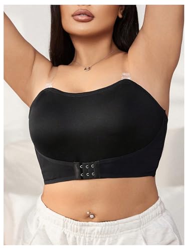 SOLY HUX Women's Plus Size Strapless Seamless Bra Wireless Bandeau Bralette with Transparent Straps3