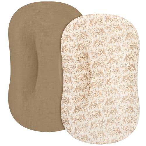 Image of MEXXI Muslin Baby Lounger Cover, 2 Pack Infant Lounger Cover, Breathable and Soft Cotton Lounger Slipcover for Baby Girls and Boys (Brown)