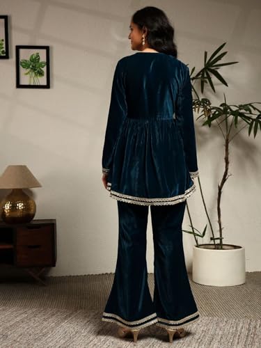 Image of Leriya Fashion Velvet Kurti Set for Woman | Short Kurti for Women | Co ord Set for Women Stylish Party Suit | Ethnic Office Everyday Wear & Casual Look | A Line Kurta Set for Woman