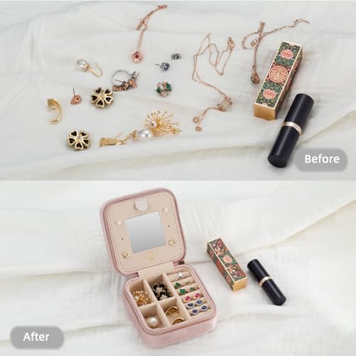 Image of TRODANCE Plush Velvet Travel Jewelry Case Organizer, Small Travel Jewelry Box,Portable Jewelry Box Travel Mini Organizer Portable Display Storage Box For Rings Earrings Necklaces (Pink)