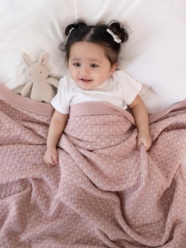 Image of haus & kinder Knitted Baby Blanket with Toy, Breathable Baby Blankets Newborn, Baby Blanket for 0-2 Years, Cozy Blankets for Crib, Nursery & Stroller, New Born Baby Essentials | Blossom