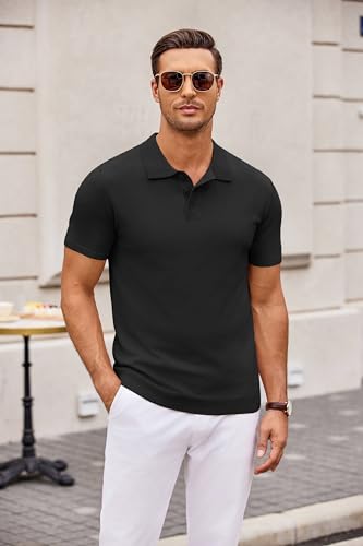 COOFANDY Mens Knit Polo Shirts Casual Short Sleeve Button Down Polo Shirt Classic Golf Shirts2
