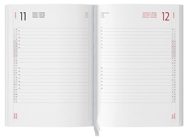 Agendepoint.it - Remplacement agenda bloc fixe journalier 2025 17 x 24 cm sam dom séparés multilingue blanc