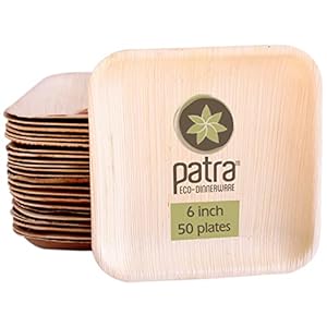 Patra 50 pcs – 6 Inch Square Palm Leaf Disposable Eco Friendly Biodegradable Bamboo Plates – Superior to Paper and Plastic Plates (50 counts)